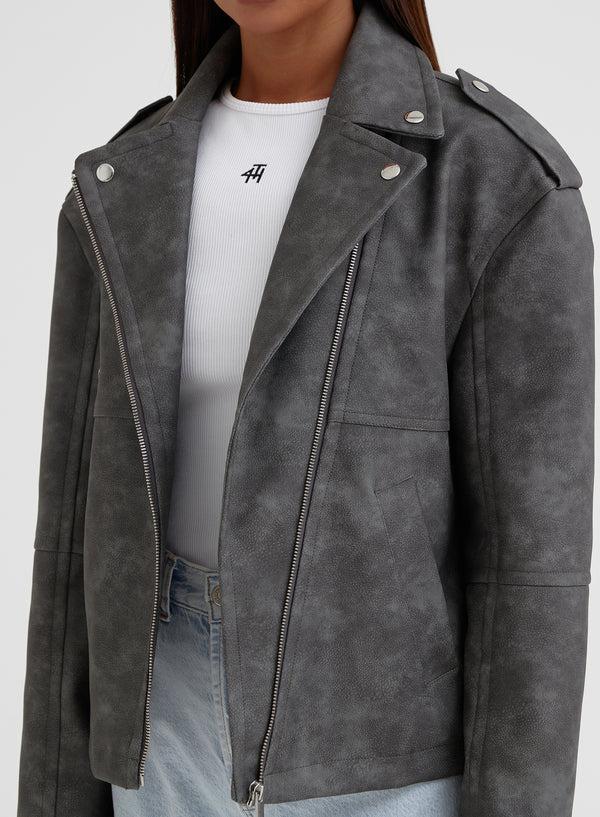 4th & Reckless Grey Washed Faux Leather Biker Jacket – Moto
