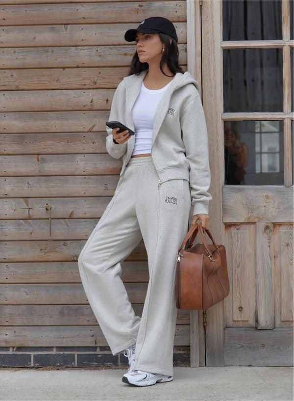 4th & Reckless Grey Wide Leg Fourth Embroidered Jogger- Carey