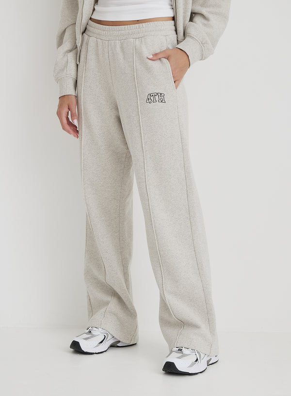 4th & Reckless Grey Wide Leg Fourth Embroidered Jogger- Carey