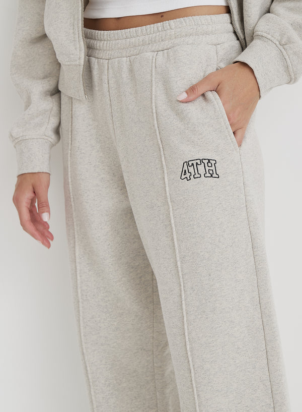 4th & Reckless Grey Wide Leg Fourth Embroidered Jogger- Carey