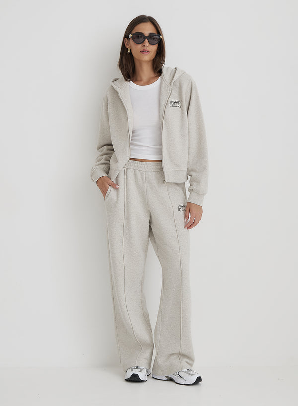 4th & reckless Grey Wide Leg Fourth Embroidered Jogger- Carey