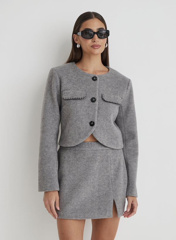 4th & reckless Grey Wool Contrast Pocket Cropped Jacket- Mable