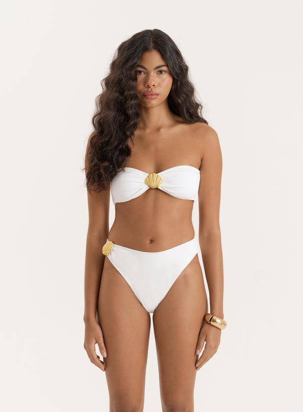 4th & reckless Ivory Shell Buckle Bandeau Bikini Top- Tamia