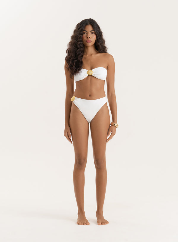 4th & reckless Ivory Shell Buckle High Leg Bikini Bottom- Tamia