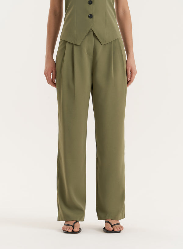 4th & Reckless Khaki Tailored Straight Leg Trousers- Sabrina