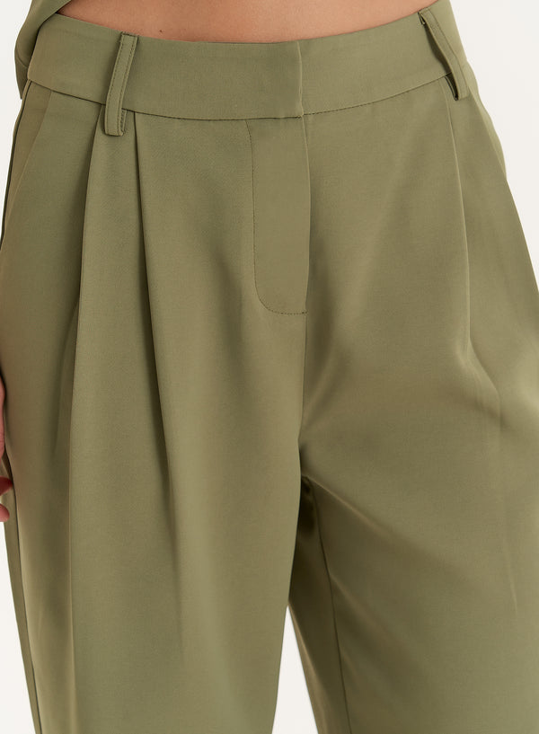 4th & Reckless Khaki Tailored Straight Leg Trousers- Sabrina