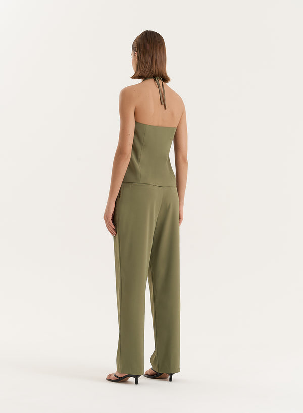 4th & Reckless Khaki Tailored Straight Leg Trousers- Sabrina