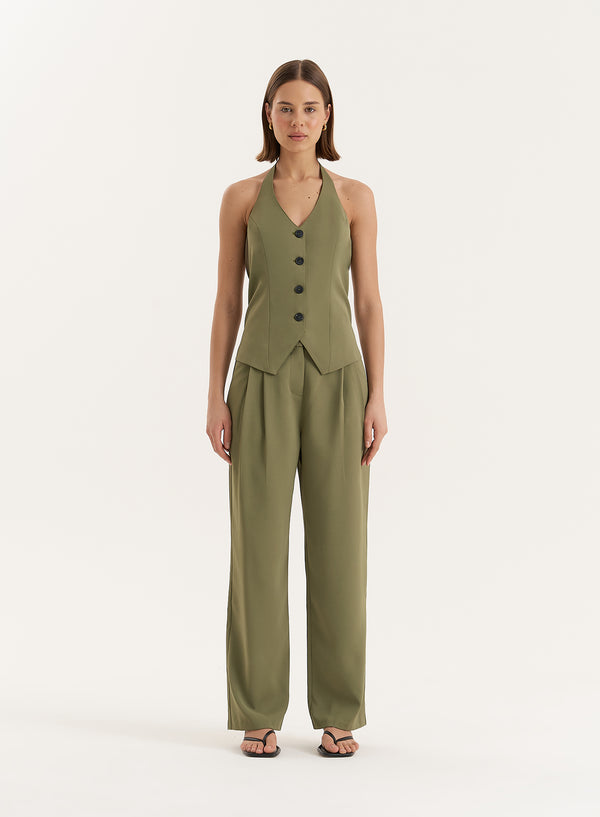 4th & reckless Khaki Tailored Straight Leg Trousers- Sabrina