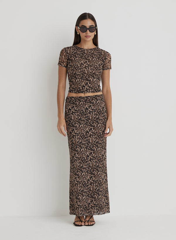 4th & Reckless Leopard Print Mesh Short Sleeve Top- Cher