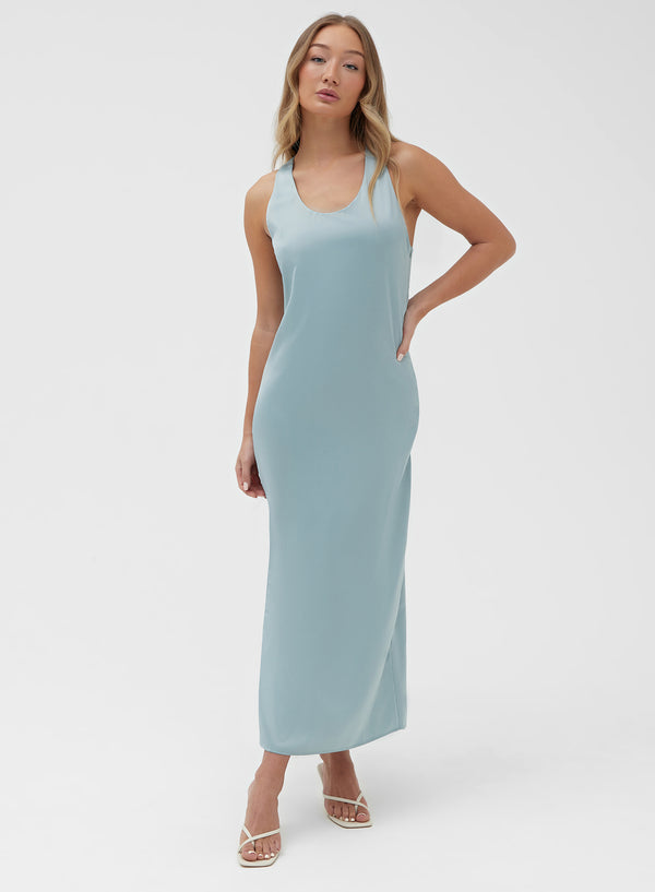 4th & Reckless Mint Twist Back Satin Maxi Dress - Darcey