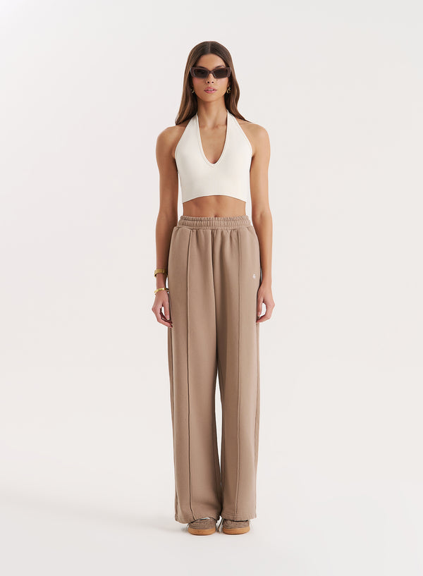 4th & reckless Mocha 4th Wide Leg Branded Joggers- Fergie