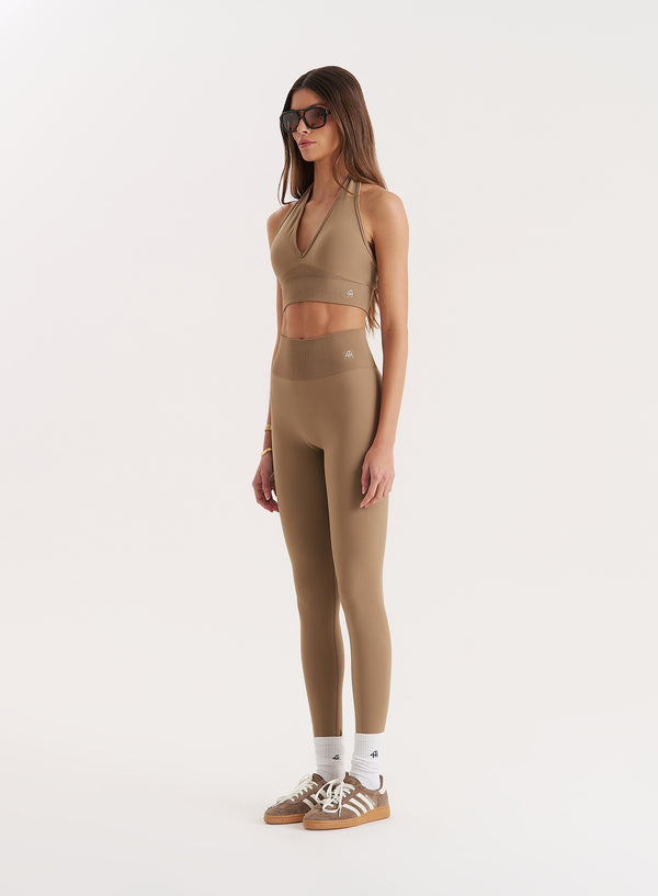4th & Reckless Mocha Halter Neck Seamless Sports Bra- Sammie