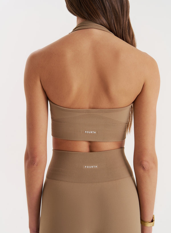 4th & Reckless Mocha Halter Neck Seamless Sports Bra- Sammie