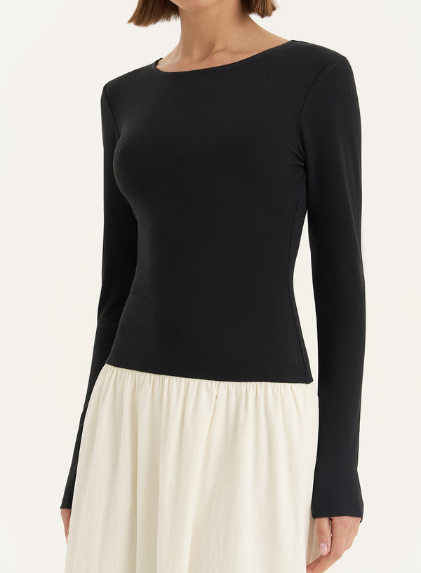 4th & Reckless Monochrome Contrast Long Sleeve Maxi Dress- Rosie