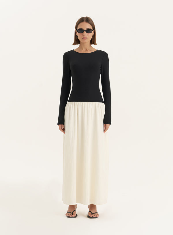 4th & reckless Monochrome Contrast Long Sleeve Maxi Dress- Rosie