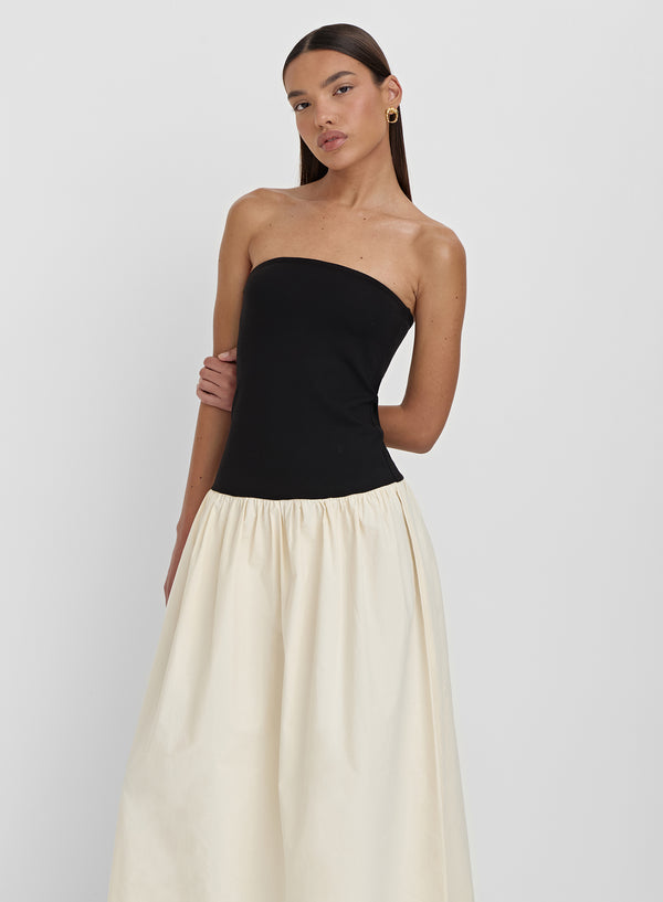 4th & Reckless Monochrome Drop Waist Bandeau Dress- Lova
