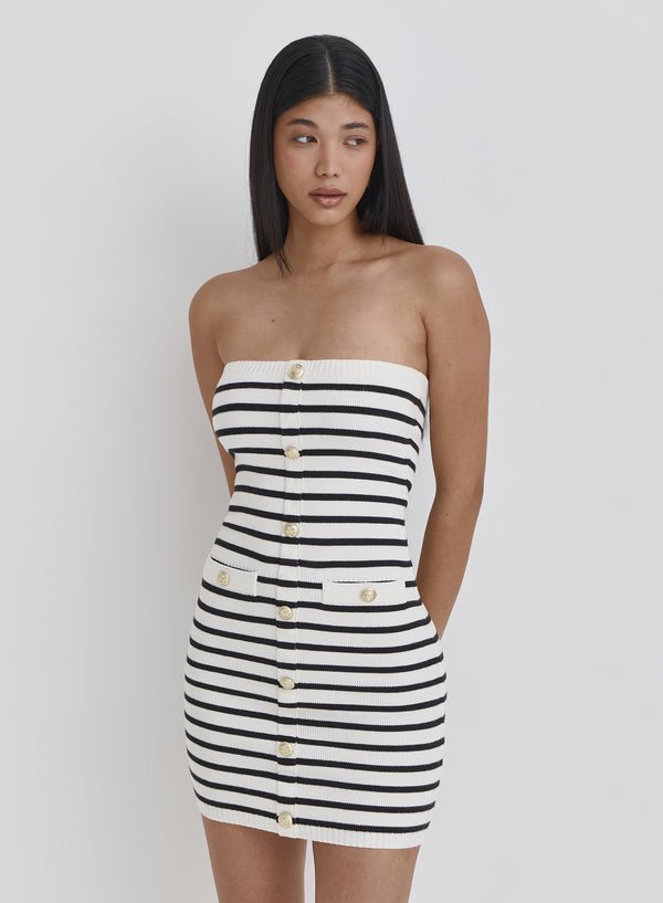 4th & reckless Multi Stripe Knitted Bandeau Button Mini Dress- Ally