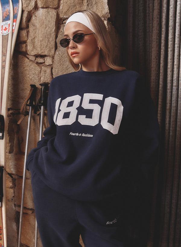 4th & Reckless Navy 1850 Slogan Classic Longline Sweatshirt- Harley