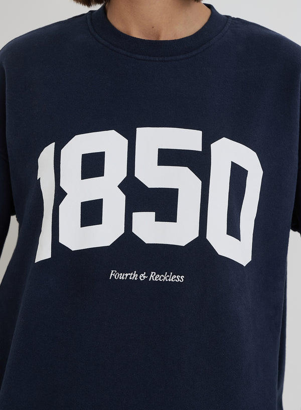 4th & Reckless Navy 1850 Slogan Classic Longline Sweatshirt- Harley