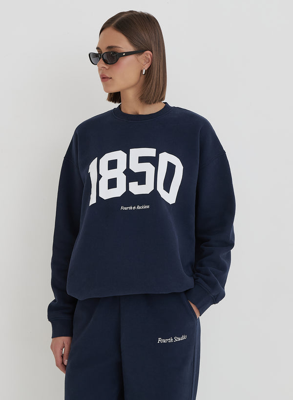 4th & reckless Navy 1850 Slogan Classic Longline Sweatshirt- Harley