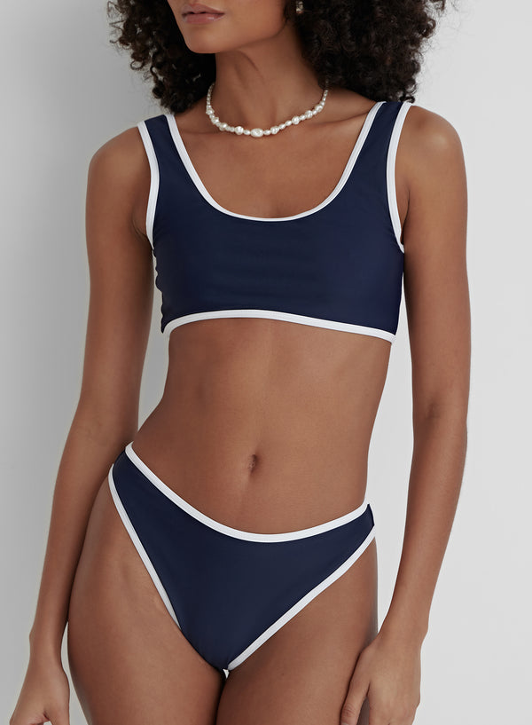 4th & Reckless Navy Contrast Trim Bikini Bottom- Florence