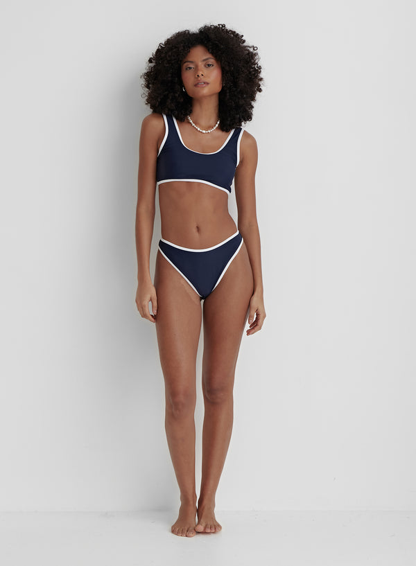 4th & Reckless Navy Contrast Trim Bikini Bottom- Florence