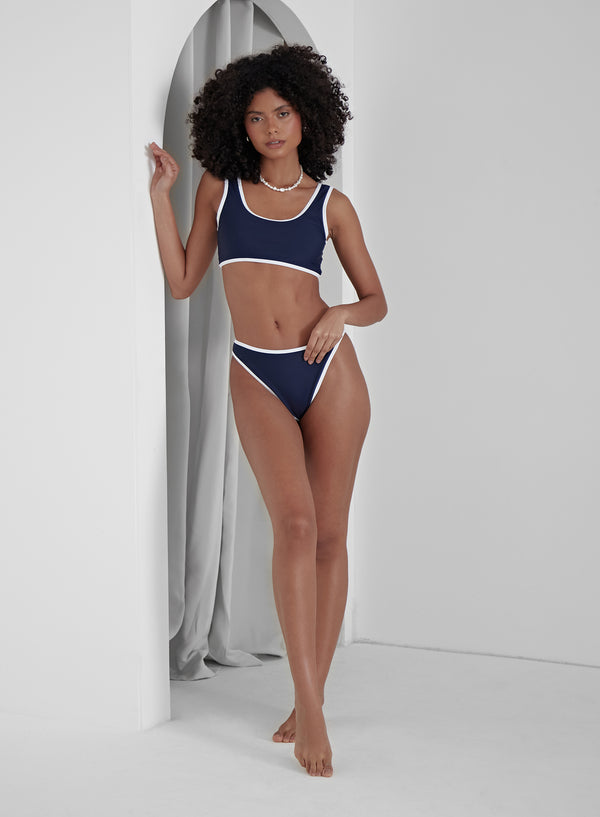 4th & reckless Navy Contrast Trim Bikini Bottom- Florence