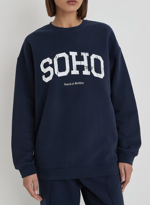4th & Reckless Navy Distressed Soho Slogan Classic Longline Sweatshirt- Bobbi