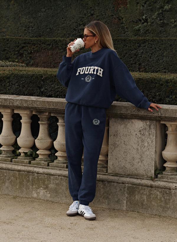 4th & reckless Navy Embroidered Oversized Joggers- Apollo