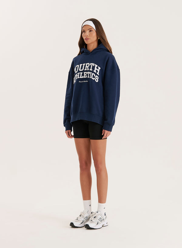 4th & Reckless Navy Fourth Athletics Slogan Oversized Hoodie- Bobby