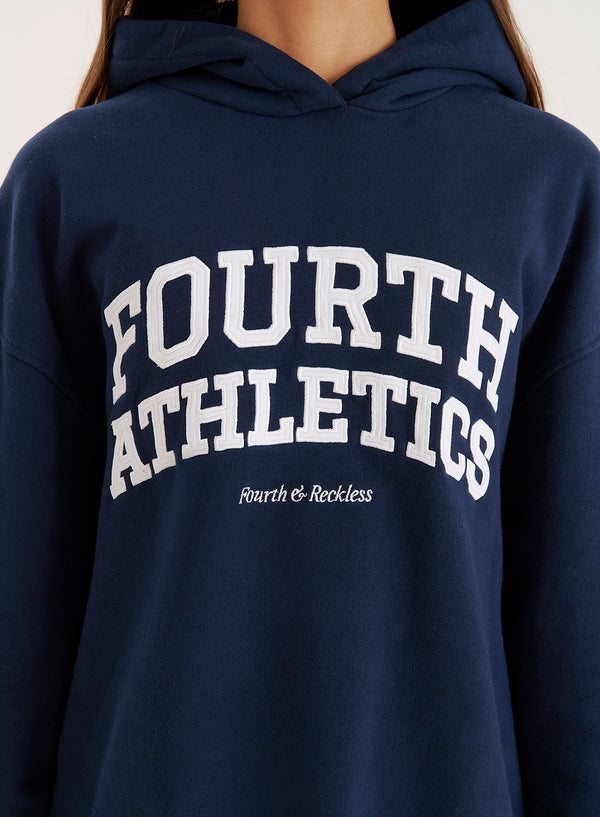 4th & Reckless Navy Fourth Athletics Slogan Oversized Hoodie- Bobby