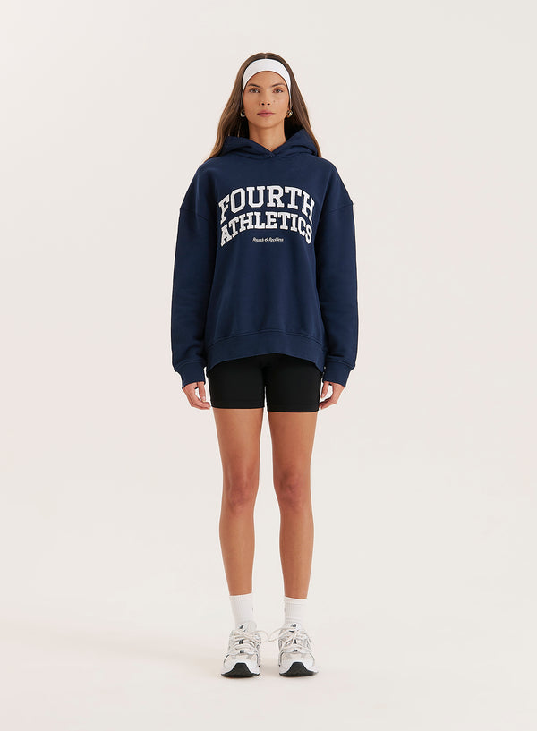 4th & Reckless Navy Fourth Athletics Slogan Oversized Hoodie- Bobby