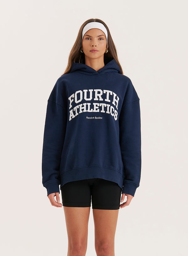 4th & reckless Navy Fourth Athletics Slogan Oversized Hoodie- Bobby