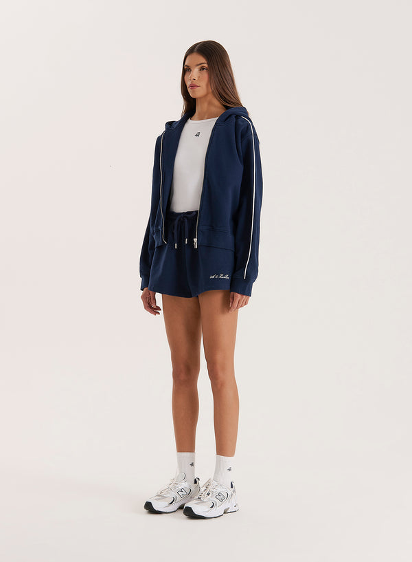 4th & Reckless Navy Fourth Branded Cropped Zip Hoodie- Carey
