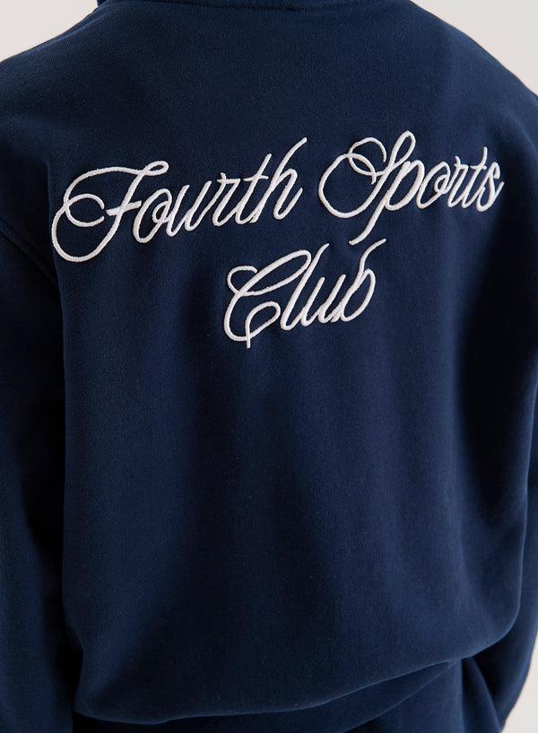 4th & Reckless Navy Fourth Branded Cropped Zip Hoodie- Carey