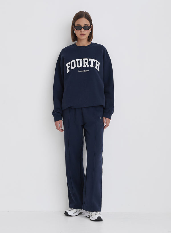 4th & Reckless Navy Fourth Slogan Classic Longline Sweatshirt- Jen