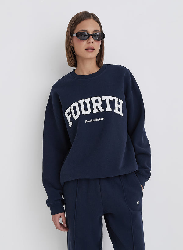4th & reckless Navy Fourth Slogan Classic Longline Sweatshirt- Jen