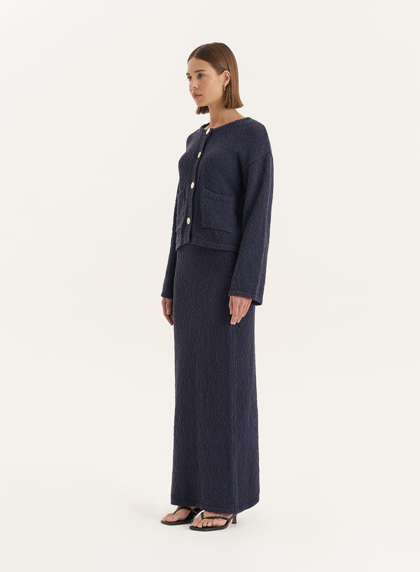 4th & Reckless Navy Knitted Gold Button Front Cardigan- Sharni