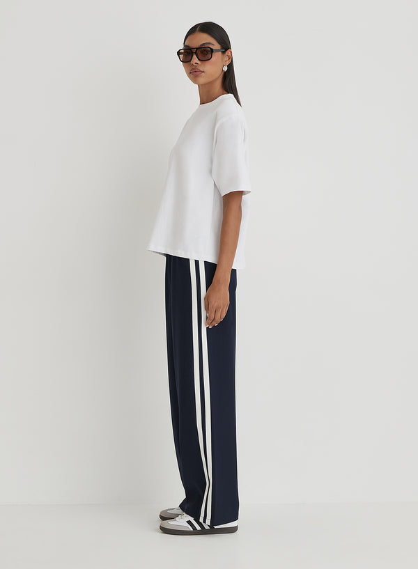 4th & Reckless Navy Side Stripe Wide Leg Trouser- Tammy