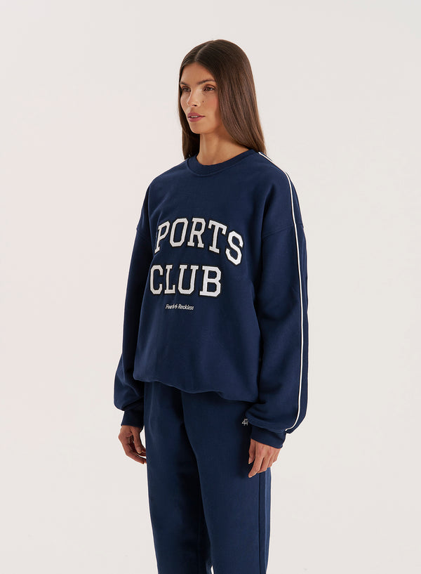 4th & Reckless Navy Slogan Relaxed Oversized Sweatshirt- Ellie