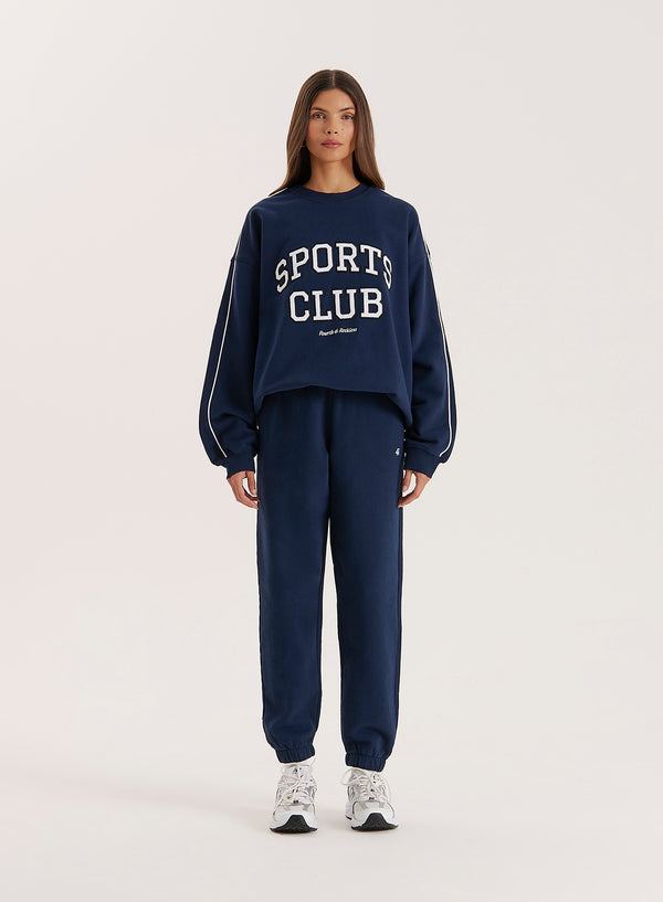 4th & Reckless Navy Slogan Relaxed Oversized Sweatshirt- Ellie