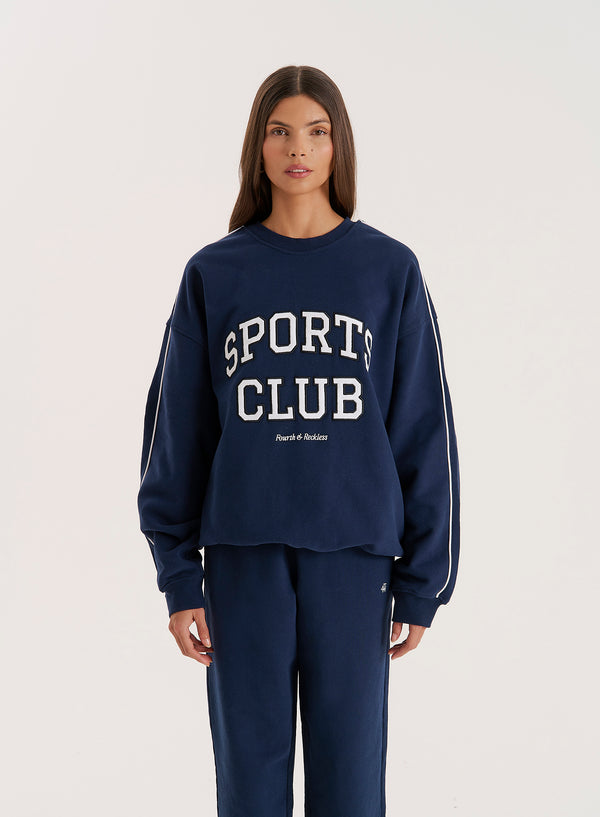 4th & reckless Navy Slogan Relaxed Oversized Sweatshirt- Ellie