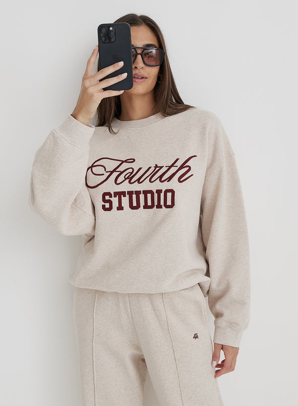 4th & Reckless Oatmeal Fourth Studio Slogan Oversized Sweatshirt- Chester