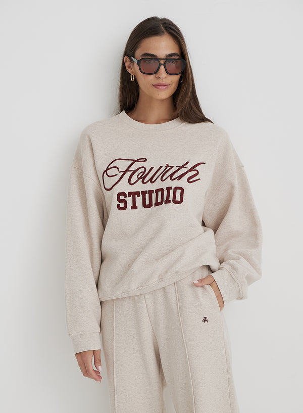 4th & reckless Oatmeal Fourth Studio Slogan Oversized Sweatshirt- Chester