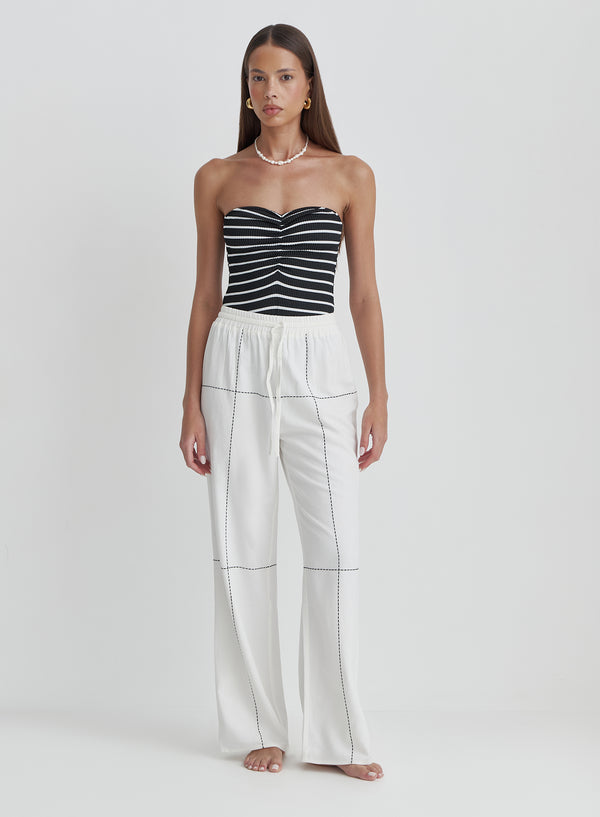 4th & Reckless Off White Contrast Stitch Linen Trouser- Genevive