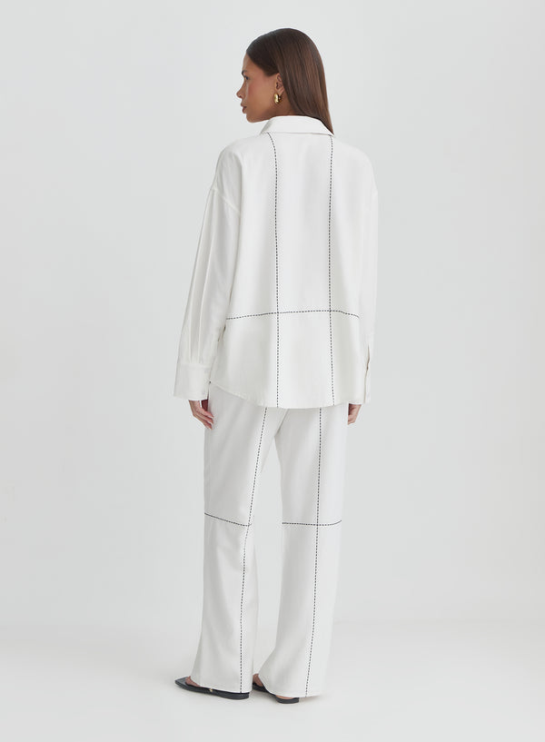 4th & Reckless Off White Contrast Stitch Linen Trouser- Genevive