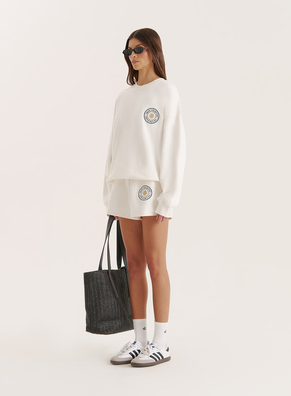 4th & Reckless Off White Embroidered Emblem Short- Nina