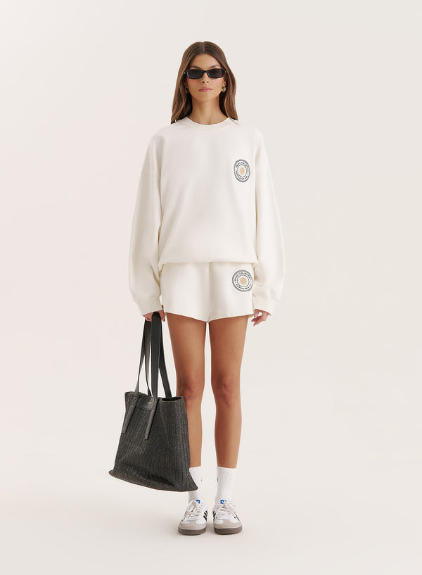 4th & Reckless Off White Embroidered Emblem Short- Nina