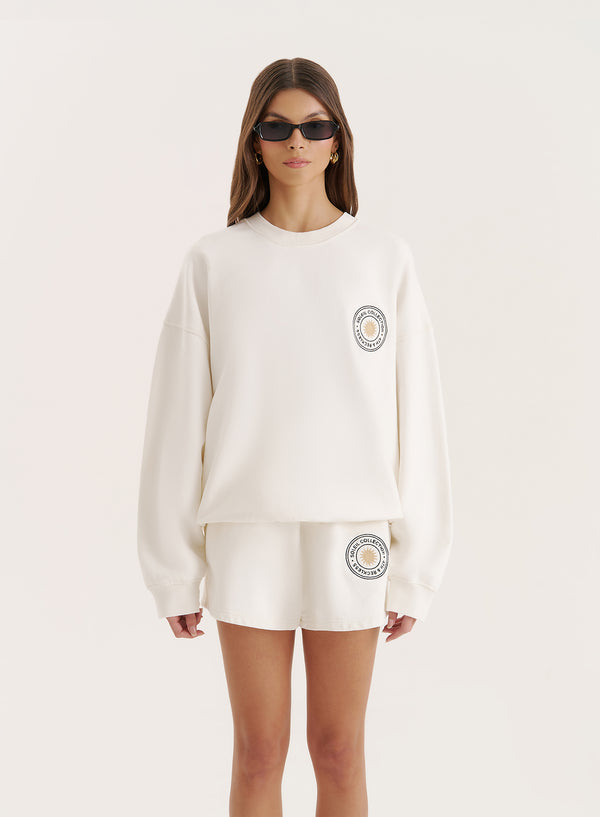 4th & reckless Off White Embroidered Emblem Sweatshirt- Nina