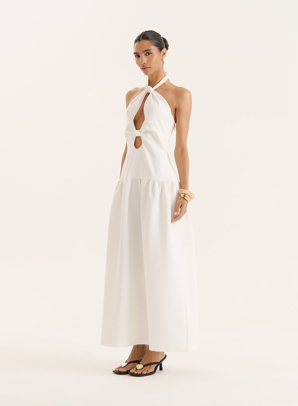 4th & Reckless Off White Halterneck Drop Waist Maxi Dress- Leona